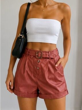 High Waist Faux Leather Paperbag Shorts 🍂